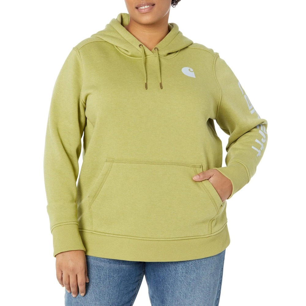 Carhartt Women 2X Relax Fit Midweight Logo Graphic Hoodie Green Olive Sweatshirt